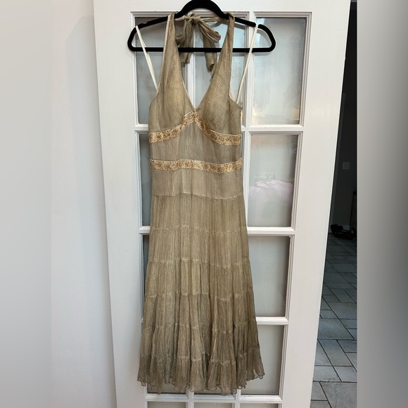 Cache Dresses & Skirts - Vintage Cache Y2K Sequin Beaded Gold Romantic Formal Silk Gown Size 2 XS NWT